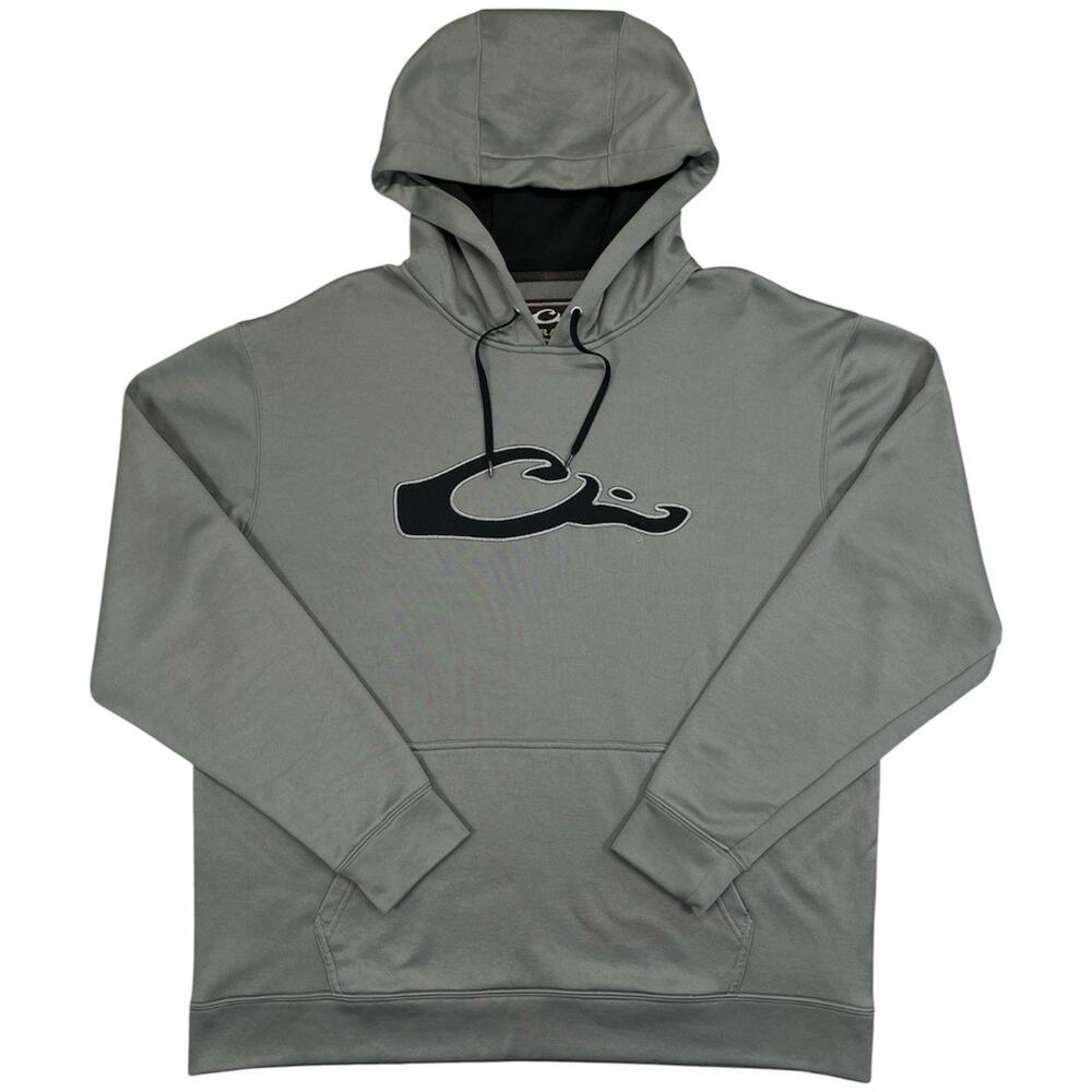 Drake Waterfowl Performance Hoodie Mens L Gray Fleece Lined Logo Sweatshirt